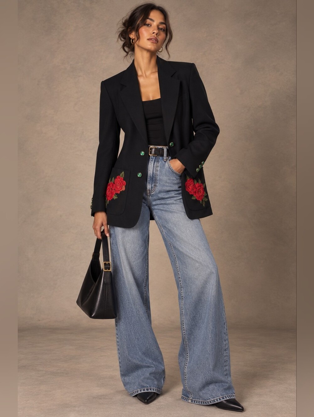 Embroidered Vintage Pierre Cardin Wool Blazer – Reworked Black Jacket